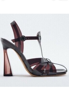 Zara Dark Burgundy Transparent Strappy Heel Sandal